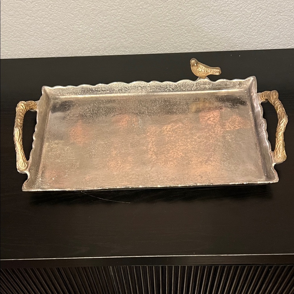 Elegant Silver Tray with Gold Handles